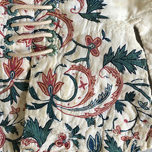 Embroidered Stays 1775-85;  Embroidery early 18th c.