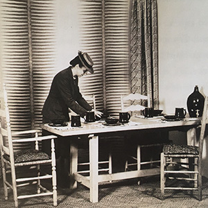 Muriel arranging a display/Exhibition of Japanese craftsmen*