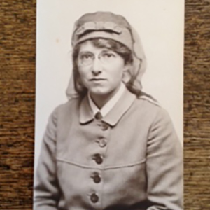 Peggy in her Endell St uniform, dated 1915. Hopelessly short-sighted!
